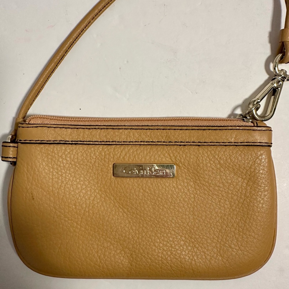 Calvin Klein Camel Leather Wristlet